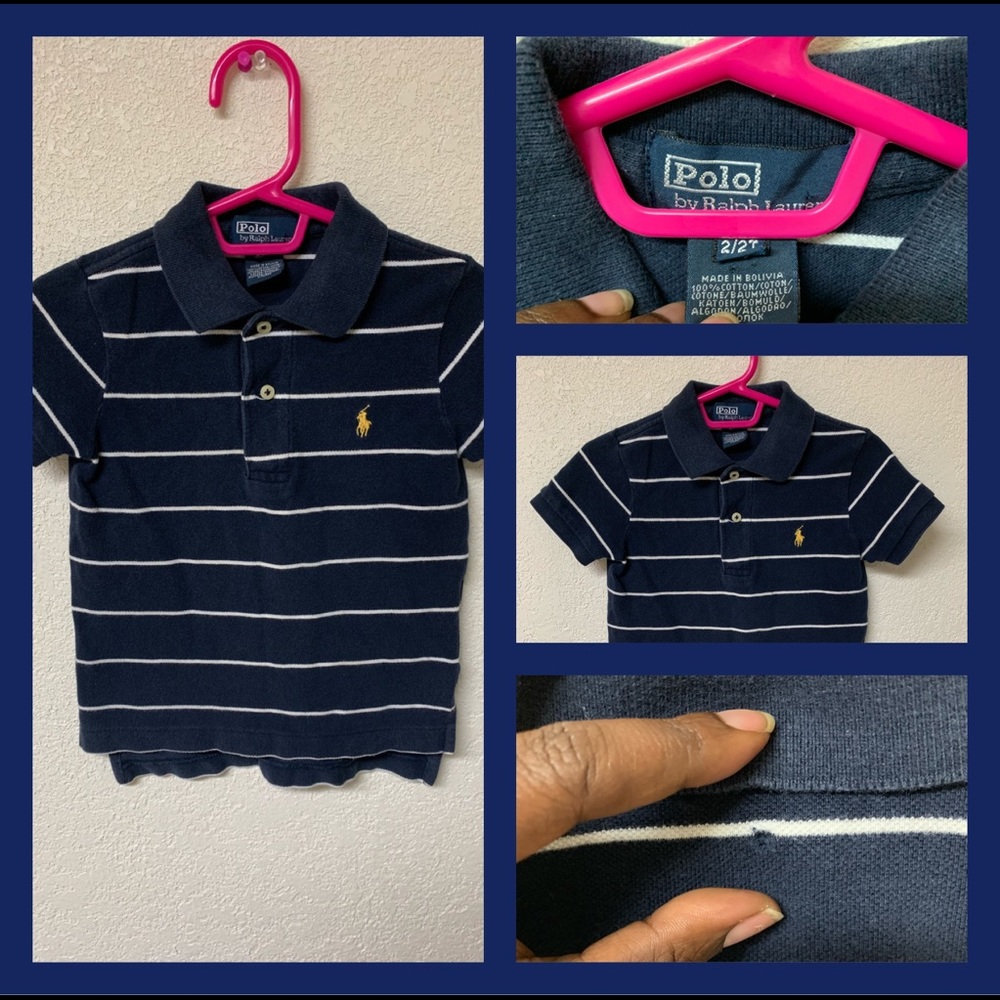 Boys Ralph Lauren Navy & white striped polo shirt